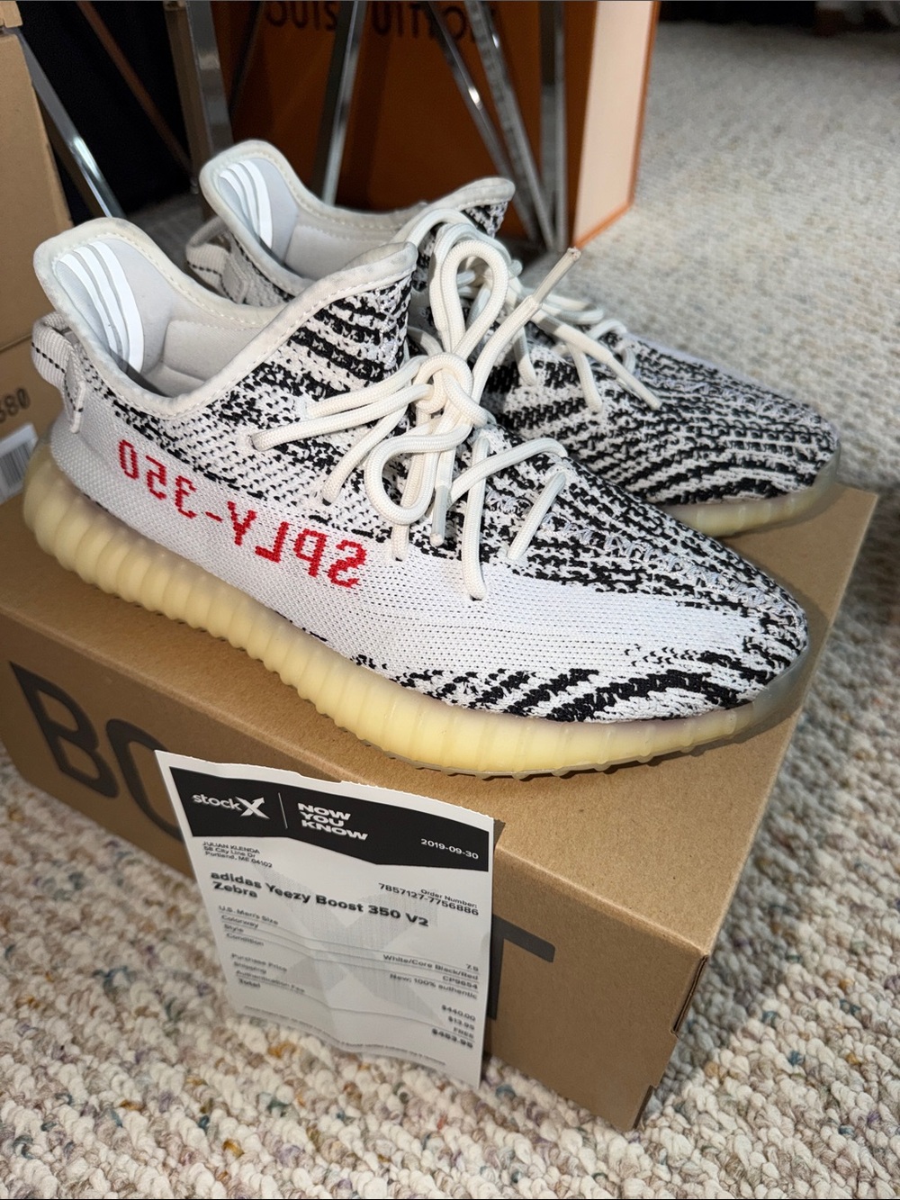 adidas Zebra Knit Sneakers in White, Black & Red